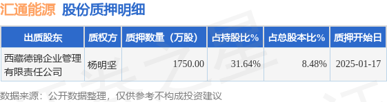 汇通能源（600605）股东西藏德锦企业管理有限责任公司质押1750万股占总股本848% title=